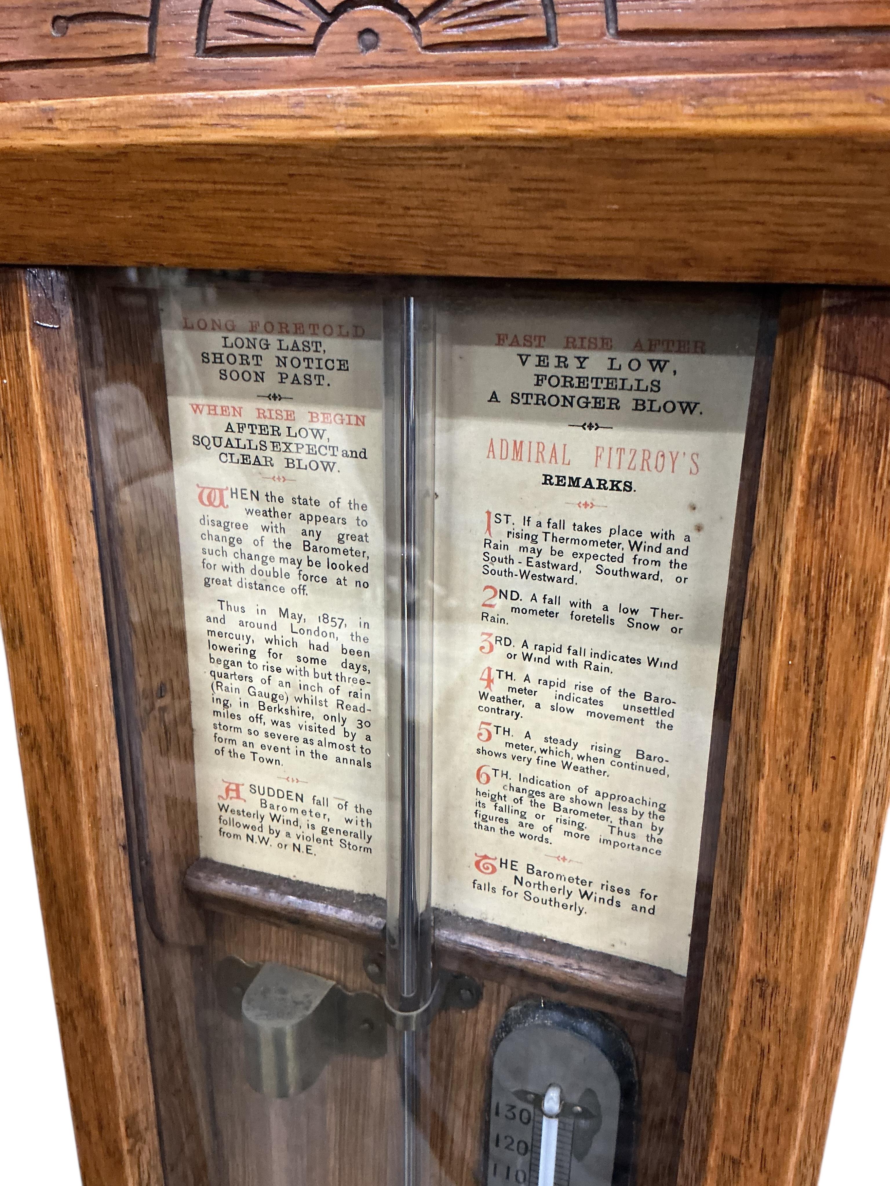 A late Victorian oak Admiral Fitzroy barometer, height 116cm